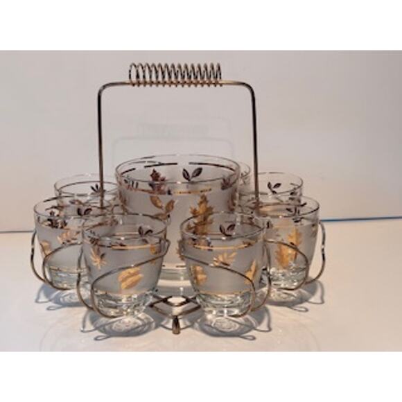 Vintage Libbey MCM Barware Set Ice Bucket / 8 Glasses / Caddy Cocktails 8oz - Picture 6 of 13
